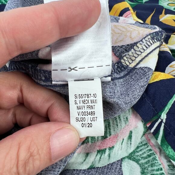 EUC Old Navy Viscose Navy Blue Botanical TROPICAL V-Neck Maxi Shift Dress Large - Picture 8 of 12